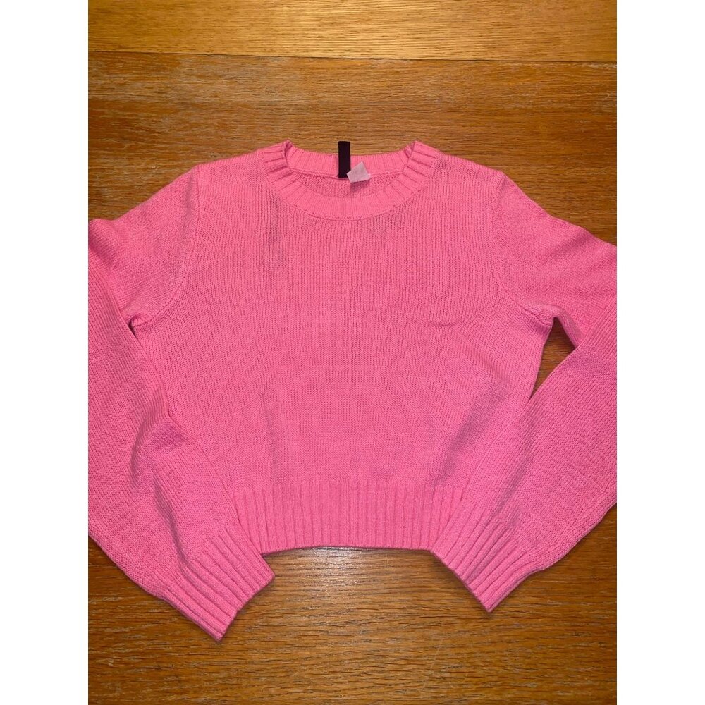 Pink Knit Cropped Sweater With Ribbed Hem & Cuffs - Cozy & Stylish For Any Casua